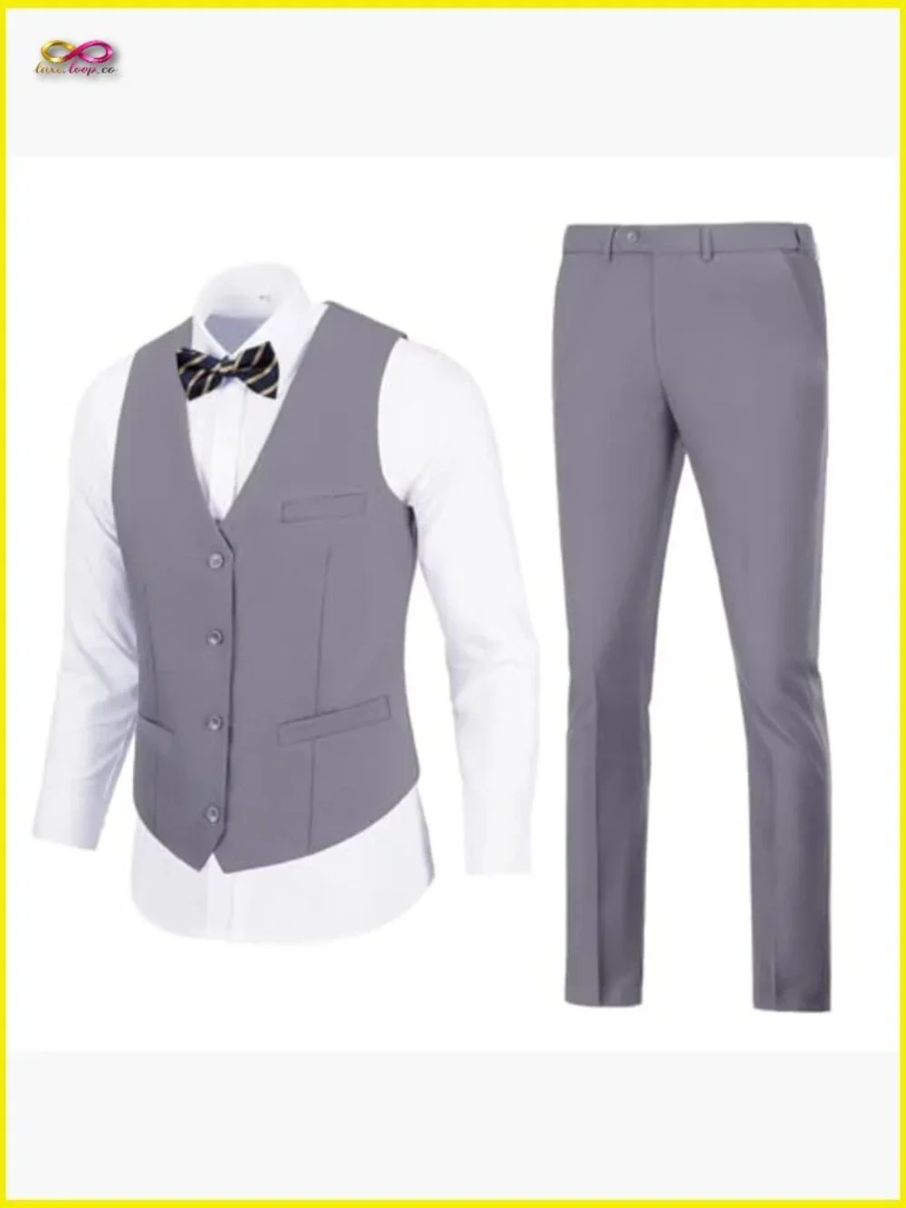 Slim Fit Vest Pant Suit Set Classic Elegant Wedding Business Casual Groomsmen